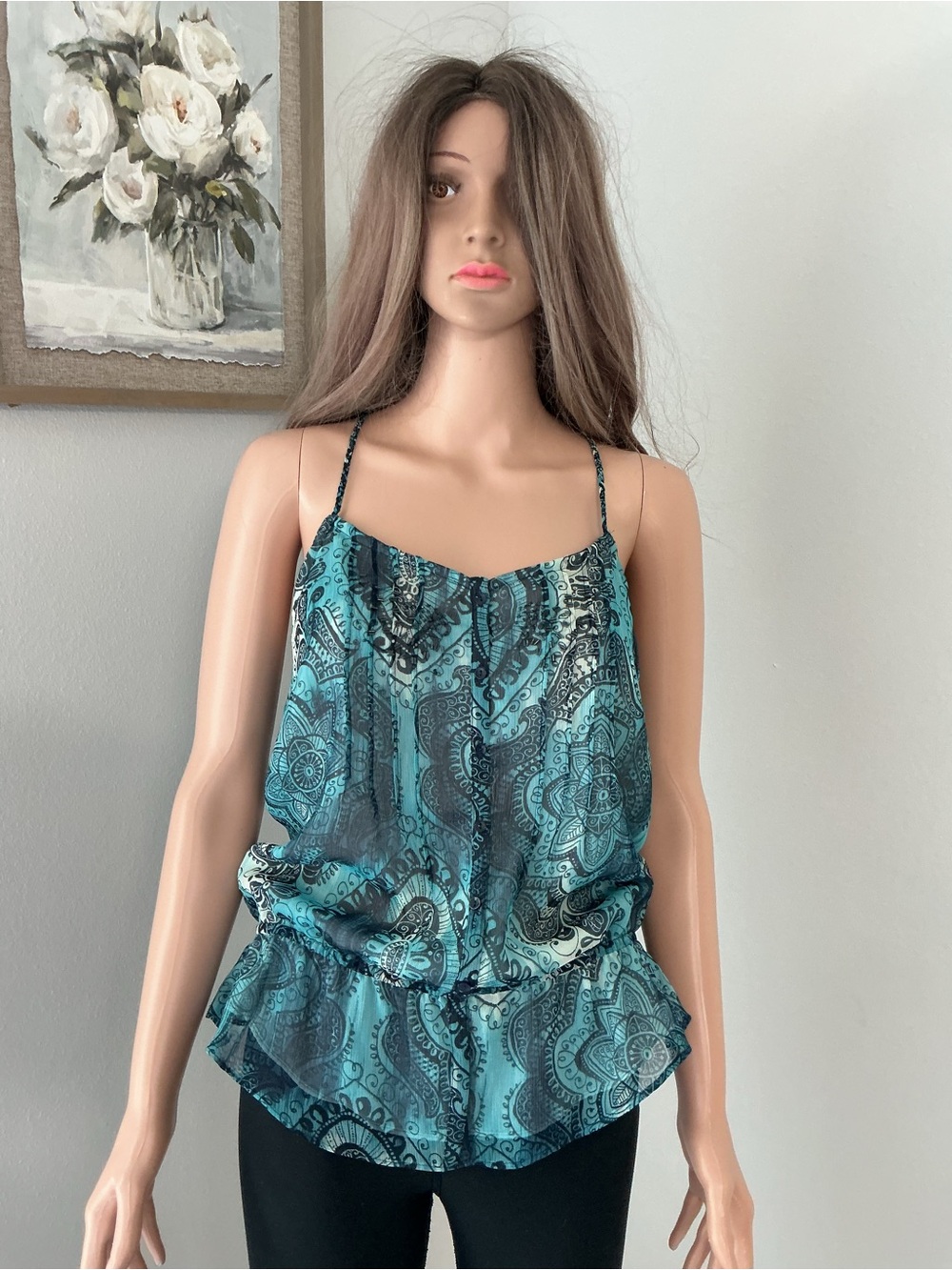 LC Lauren Conrad Teal Paisley Spaghetti-Strap top